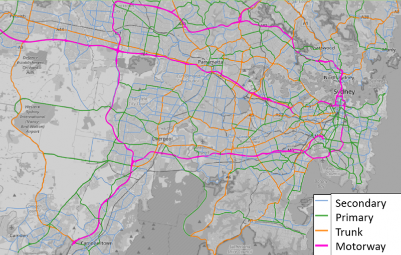 Figure 1 Road network output of Sydney, Australia